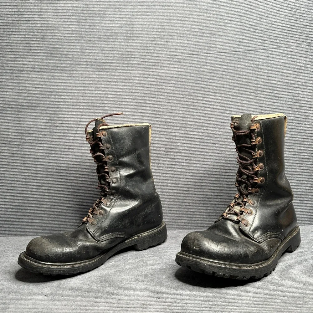 Vintage Echt Leder German Leather Combat Boots Black Military Lug Sole 9.5